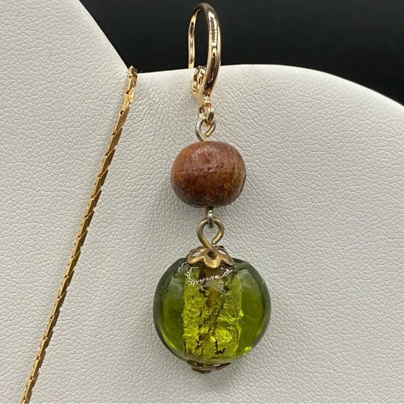Stunning Venice Murano Green Glass Pendant  and Earring Set - Picture 14 of 15